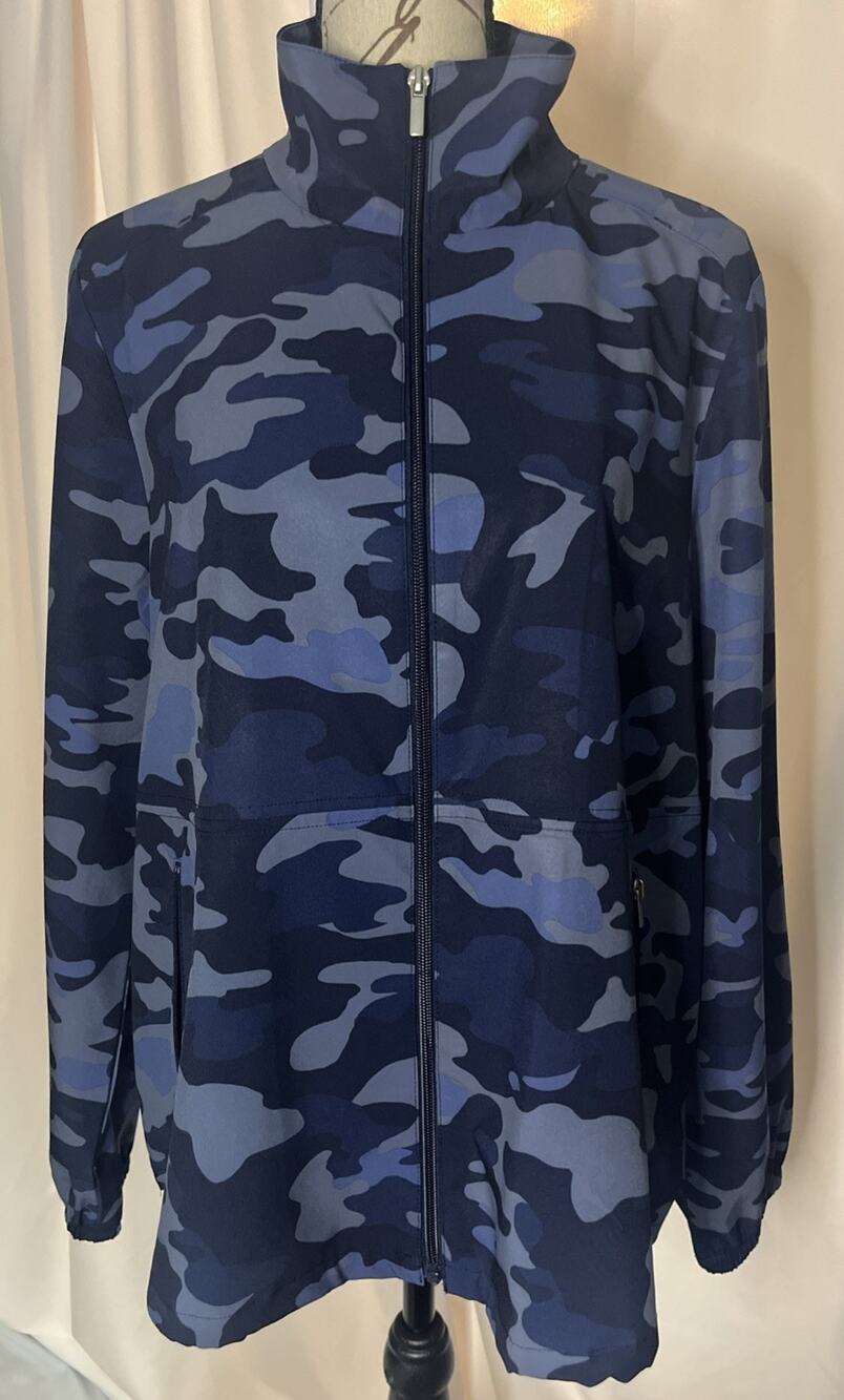 Chicos Zenergy Jacket Camo Full Zip Athletic Athleisure Blue Women’s Size Large